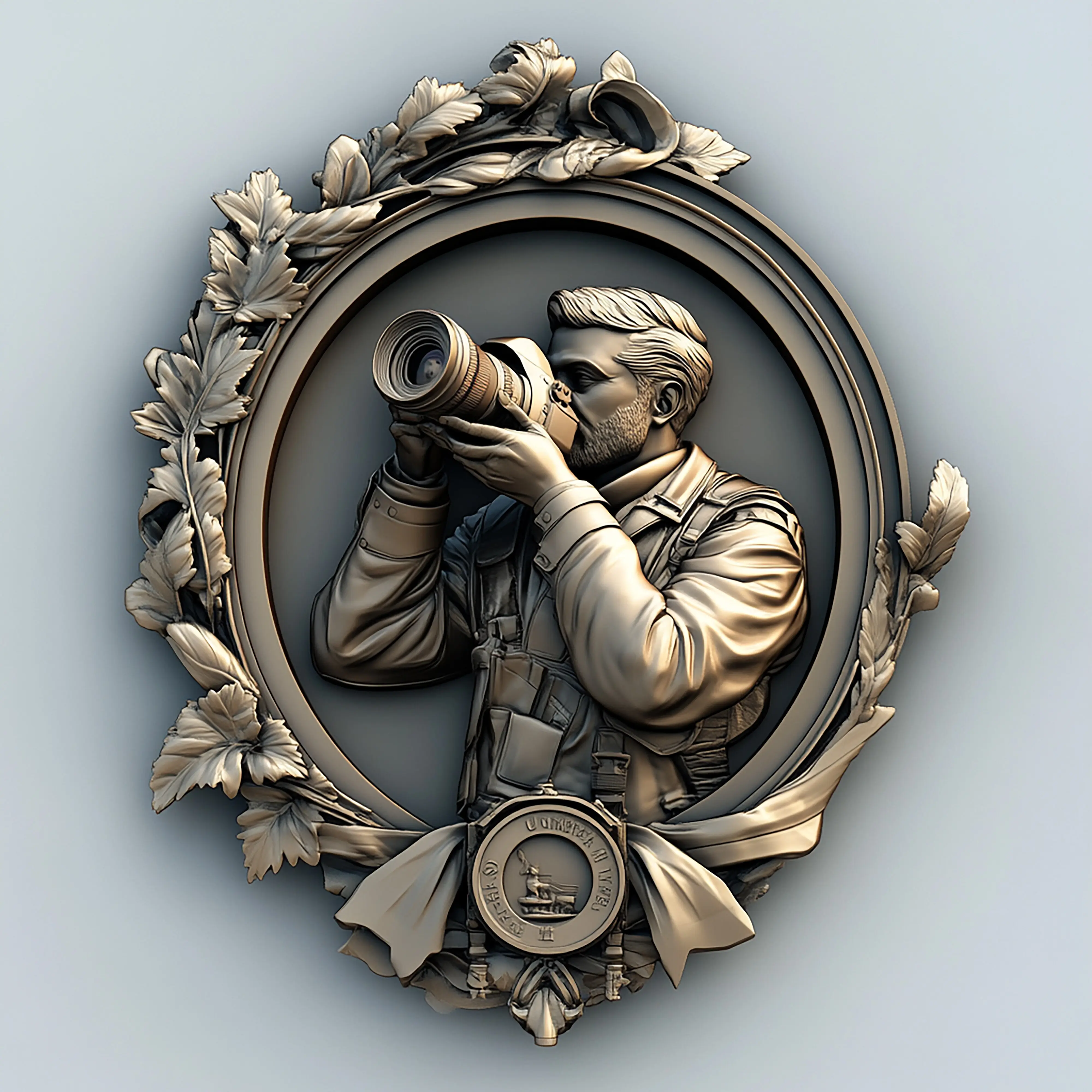 ein goldfarbenes Bild eines Mannes mit einer Kamera und ein Bild eines Mannes mit einer Kamera