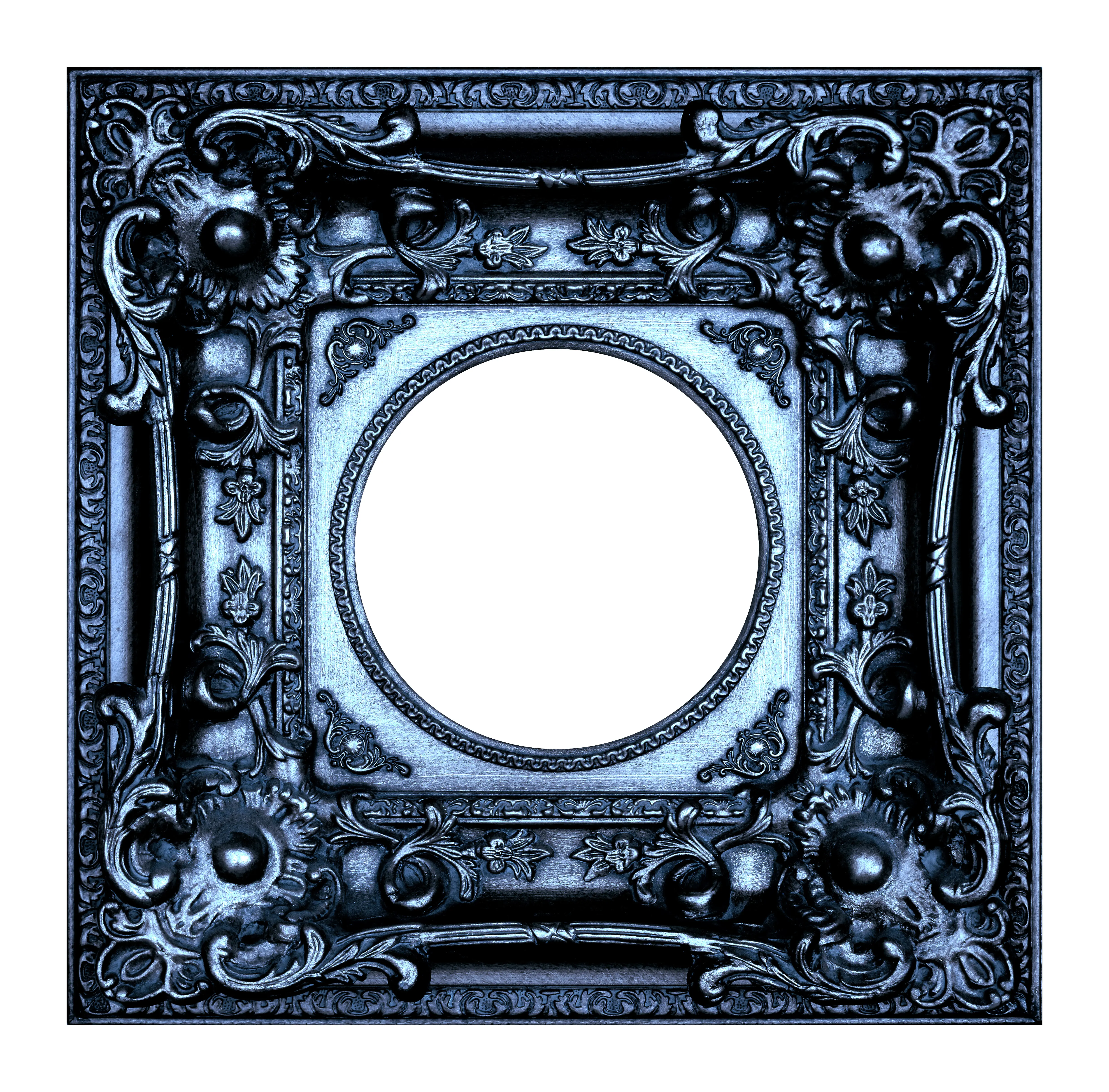 Blauer Vintage-Rahmen freigestellt auf weißem Hintergrund